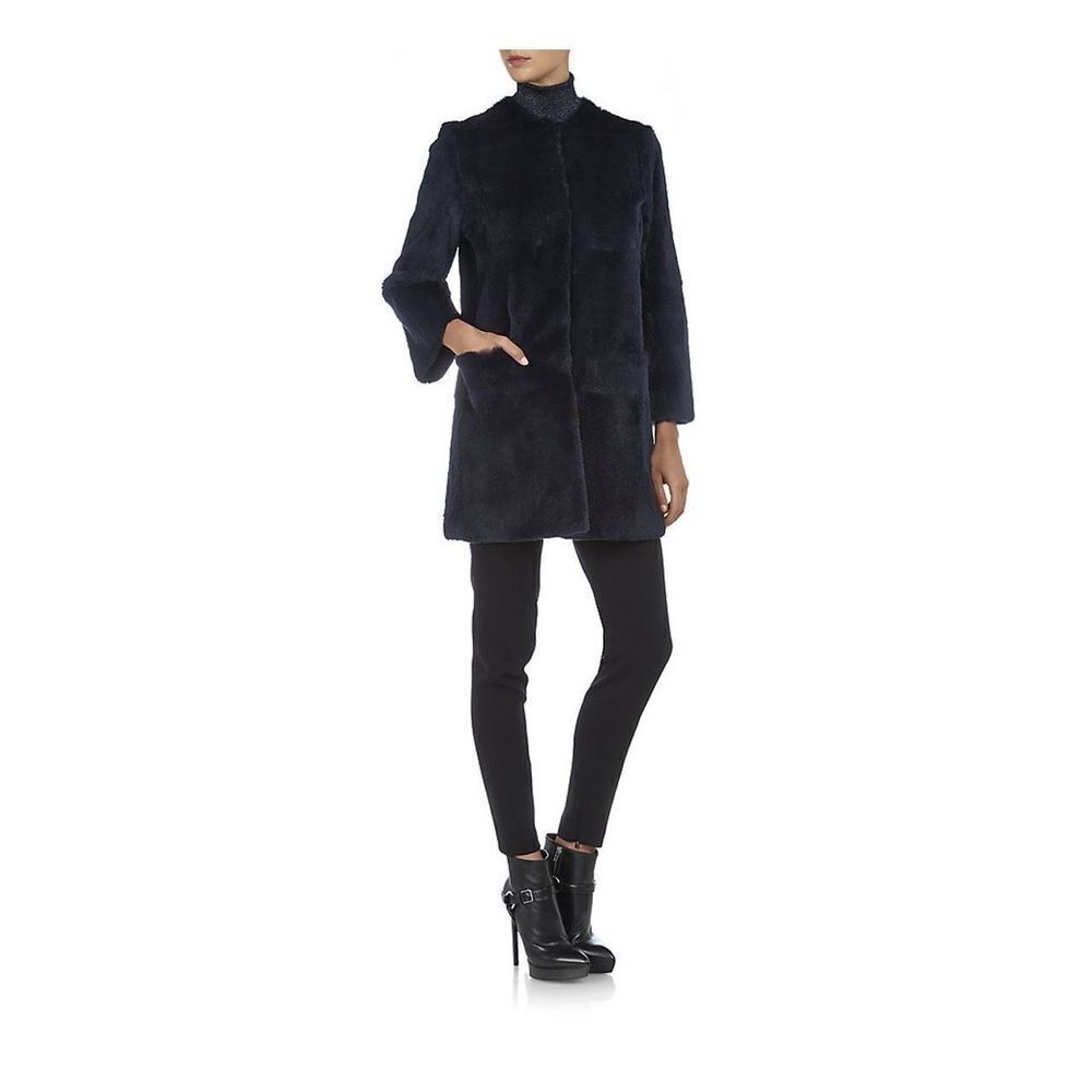 Max Mara Studio Rabbit Fur Mob Wife Blue Edwige Fur Coat Navy Size US 12
